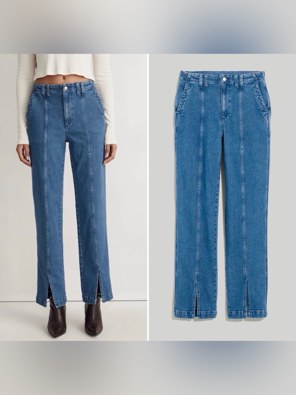 Madewell Blue the Perfect Vintage Straight Jeans with Front Hem Slits